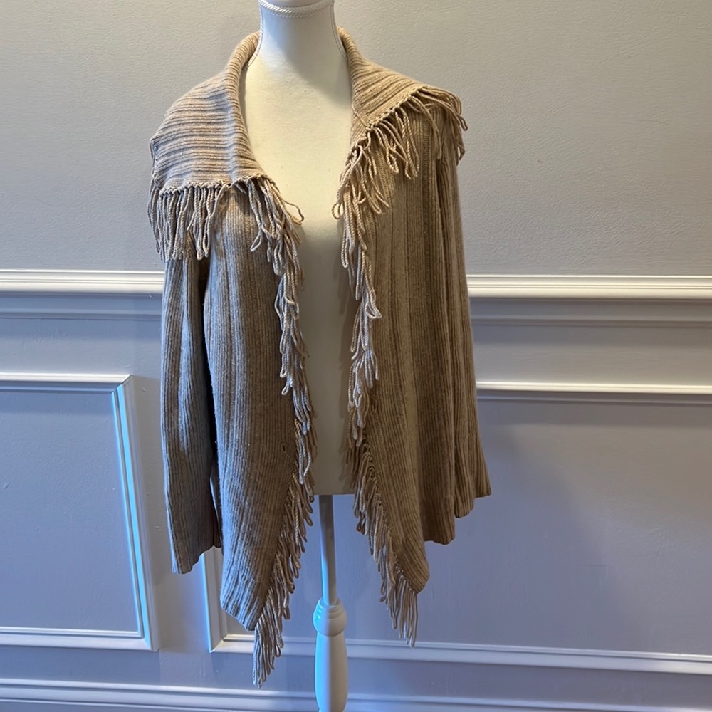 Worth Tan Fringe Open Cashmere Sweater Size Small
